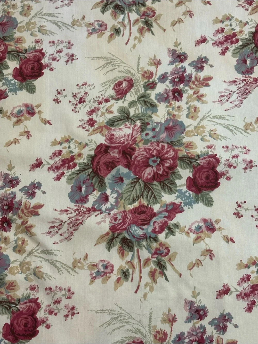 Vint Springmaid Floral Curtain Panel Repeating Botanical Rose Pink Blue Flowers